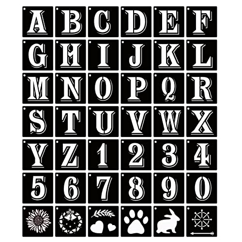 5 Inch Letter Stencils Symbol Numbers Craft Stencils, 42 Pcs Reusable Plastic Alphabet Templates for Painting on Wood, Wall, Fabric, Rock, Glass, Signage, DIY Art Projects - size: 5 Inch