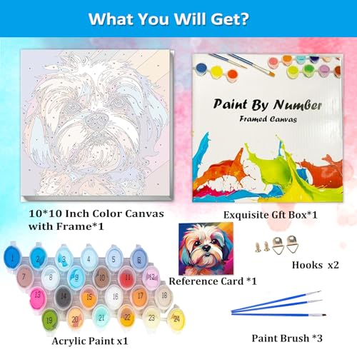 Artunion Framed Paint by Numbers Kit for Adults Beginners & Kids Ages 8-12,Shih Tzu Paint by Number with Frame,Dog Animal Easy Paint by Numbers Kit on Canvas 10 * 10 Inch Without Easel - color: ZXT-375-F