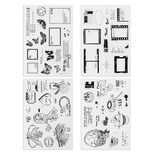 4 Themes 60Pcs Clear Stamps, Retro Rubber Clear Stamp, Transparent Silicone Stamps Seal for DIY Scrapbooking Card Making Decoration, Style D - style: Style D