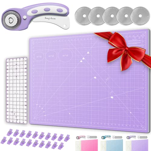 Rotary Cutter Set - Quilting Kit incl. 45mm Fabric Cutter, 5 Replacement Blades - Ideal for Crafting, Sewing, Patchworking, Crochet & Knitting (Lavender, A1 Set (36" x 24")) - color: Lavender, size: A1 (36" x 24")
