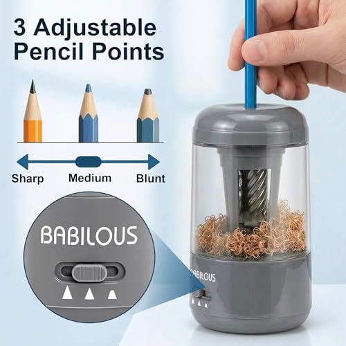 BABILOUS Electric Pencil Sharpener, Rechargeable Auto Feed & Auto Eject - color: Grey