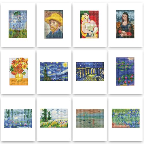 PeakLuv Small Diamond Art Kits Classic Masterpiece Diamond Painting Kits | 12 PCS Mini Diamond Art Kits, Square Drill Mini Gem Painting for Beginners, Home Decor＆Relaxing Stress Relief, 6X7in - color: Famous Paintings
