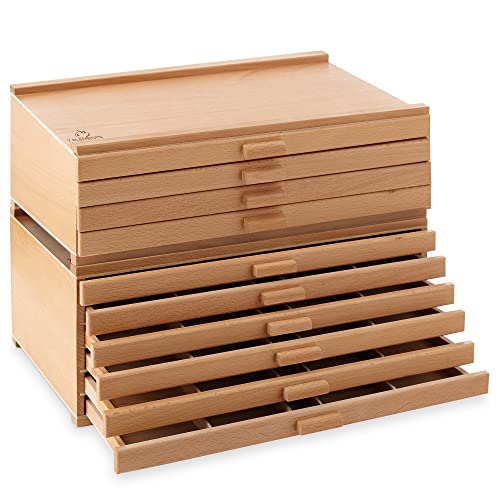 7 Elements 10 Drawer Wooden Artist Storage Supply Box for Pastels, Pencils, Pens, Markers, Brushes and Tools - size: 10-Drawer