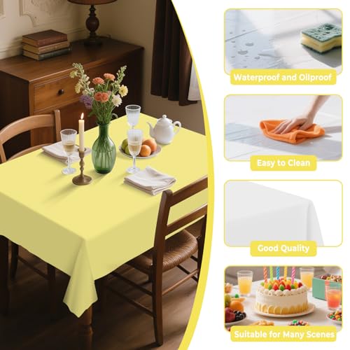 54IN X 320FT Plastic Table Cover Roll with Cutter Box, Cut to Size Plastic Table Cloths for Parties, Birthday, (Light Yellow, 54"x3840"(Rectangular)) - color: Light Yellow, size: 3840" x 54" (Rectangular)