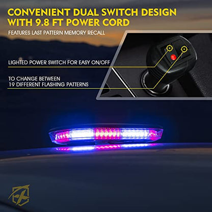 Xprite COB LED Rooftop Strobe Light Bar, Super Bright 19 Adjustable Lighting Modes with Magnetic Base for Construction Vehicles Tow Trucks Snowplow, Multi Color - color: Multi Color