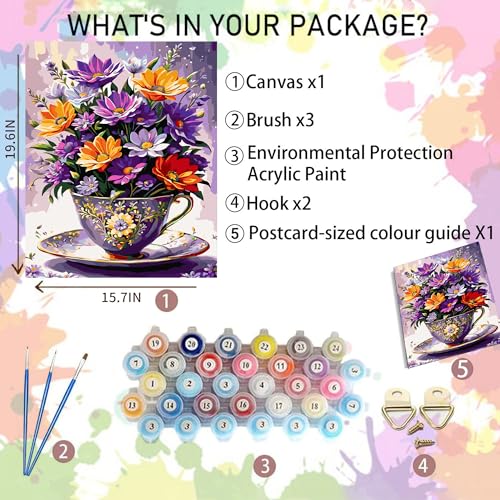Arttoplus Flowers Paint by Numbers Kit for Adults Beginner 16x20 inch - color: A-MT19890-US