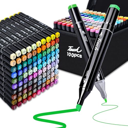 100 Colors Alcohol Markers, Dual Tip Fine & Chisel Pens, Art Markers Sketch Pens Permanent Alcohol Based for Adults Coloring Books Illustration Sketching Painting Art Supplies - color: 100 Colors