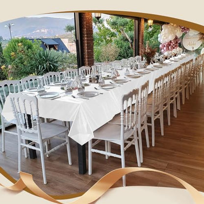 Goodluck 54 Inch X 300 Feet Plastic Table Cloths with Cutter Box, White Disposable Table Cover Roll, Plastic Tablecloth for Party, Banquet, Wedding, Birthday, Anniversary - color: White, size: 15.4" x 5.5" (Rectangular)