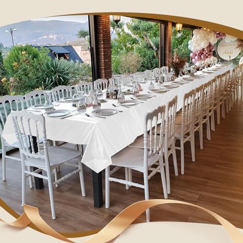 Goodluck 54 Inch X 300 Feet Plastic Table Cloths with Cutter Box, White Disposable Table Cover Roll, Plastic Tablecloth for Party, Banquet, Wedding, Birthday, Anniversary (Pack of 2) - color: White, size: 15.4" x 5.5" (Rectangular) (Pack of 2)