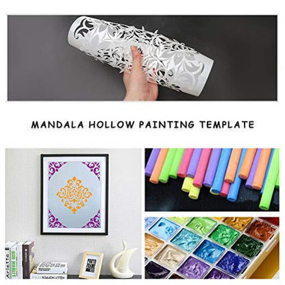 9 Pcs Mandala Stencils, 12x12 Inch Reusable Painting Template for DIY Craft | Pet Material, Smooth Edges, Reusable 9 Patterns Design, Washable, for Wood, Rock, Fabric, Walls, Window, Cards and Drawing - style: Large Mandala Stencils