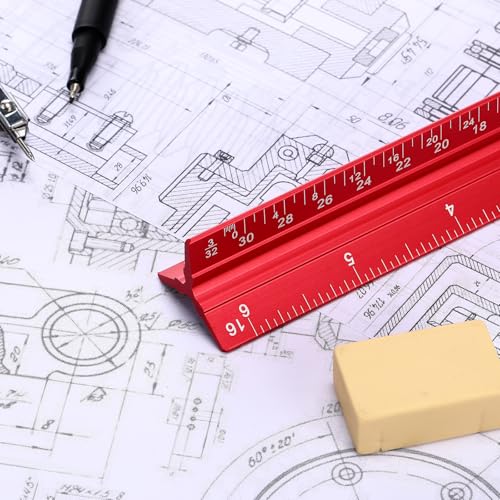 Fumete 12 Pack 6 Inch Architectural Engineering Scale Rulers Small Scale Ruler Pocket Size Scale Ruler Construction Rulers Imperial Measurements for Architects Engineering, Draftsman Drawing(Red) - color: Red