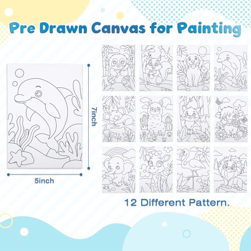 Louise Maelys 5x7Inch Pre Drawn Canvas for Painting for Kids, 12Pack - color: ANIMAL