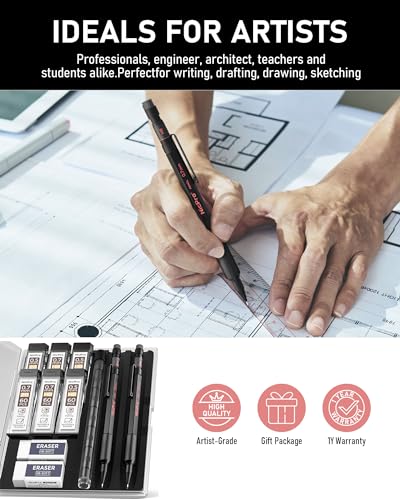 Nicpro 0.5 mm & 0.7 mm Metal Mechanical Pencil Set with Case, 2 PCS | Heavy Duty Lead Pencil + 6 Tube HB 2B Lead Refill, Eraser, Weatherproof Metal Barrel for Outdoor Writing Drafting Drawing - size: 0.5mm & 0.7mm
