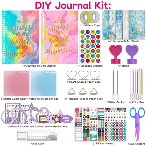 SUPMANGO 2-Pack DIY Journal Kit for Girls Ages 8-14,DIY Journal Set Stationary Birthday Gifts Ideas for Girls,Art Crafts for Tween Kid Scrapbook & Diary Supplies Set
