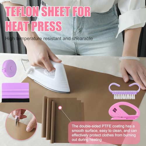 XEUZK Sublimation Shirts Tool Kits With 8 T Shirt rulers, 3Pack Teflon Sheet for Heat Press 12*16in, Heat Resistant Gloves & Silicone Bumps, 2 Rolls Heat Resistant Tape & Sublimation pencil (Violet) - color: Violet