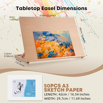 Wooden Table Top Easels for Painting A2 25.6"x18.9" Tabletop Easel - size: A2(25.6"x18.9")