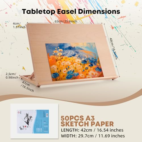 Wooden Table Top Easels for Painting A2 25.6"x18.9" Tabletop Easel - size: A2(25.6"x18.9")