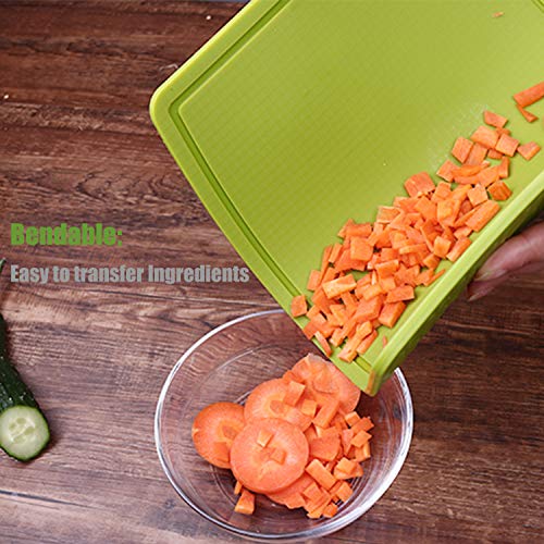 Liflicon Silicone Thick Cutting Boards Mats Set of 3 Foldable & Flexible Design Juice Grooves Easy Grip Handle Dishwasher Safe for Kitchen,BPA free Silicone Cutting Board-Green - color: Green, size: 9.1"L x 7.1"W, 12.6"L x 9.1"W & 14.6"L x 10.4"W