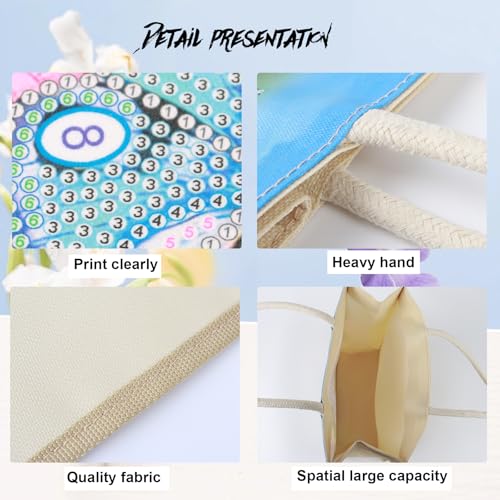 JZHYOAN Diamond Painting Canvas Tote Bags, DIY Diomand Art Tote Bags Kits for Adults, Reusable Grocery Shopping Hand Storage Bag with Handles, Portable Book Storage for Family School Woman Man