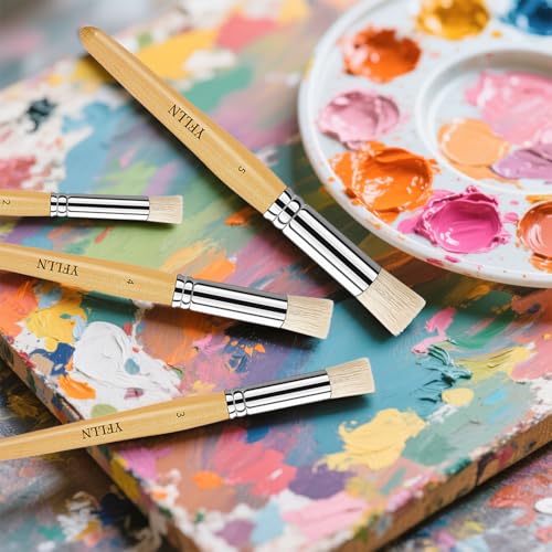 Wooden Stencil Brushes Natural Stencil Bristle Dome Art Painting Brushes Wood Paint Template Brush for Painting On Stencil Projects, Card Making, DIY, Crafts and Acrylic Oil Watercolor Painting(6pcs) - color: Wooden