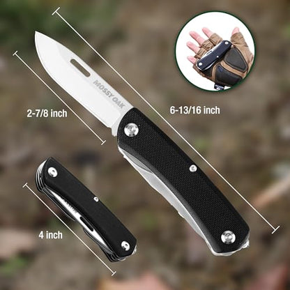 MOSSY OAK 10-in-1 Folding Pocket Knife with Saw, Stainless Steel | Includes can opener and screwdrivers, ideal for EDC, camping, hiking, fishing, and outdoor adventures
