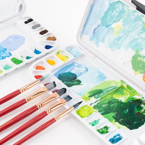 Transon Watercolor Palette Folding with Lid 18wells 2 Mixing Areas and 1 Large Mixing Tray Also for Gouache Acrylic Paint Palette Red Color - color: Red