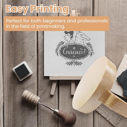 BLUKSYBU Wood Block Printing baren - Bamboo and Wood Baren for Printmaking with Comfortable Ergonomic Handle - Linocut Block Printing - Baren Printmaking Tool with Felt Mat and Cleaning Cloth