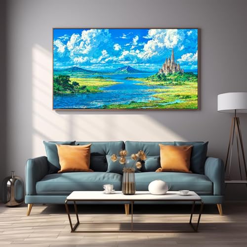 DDGEMART 5D Diamond Painting Kit for Adults, Full Drill Fantasy Castle Wilderness River Meadow Landscape Art for Beginners, Large Horizontal 28x16 inch - color: Fantasy Castle Wilderness