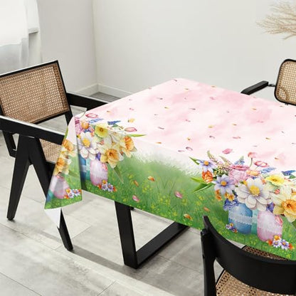 Floral Tablecloth, Pink and Green Garden Design, 2 Pack, Disposable Party Table Covers