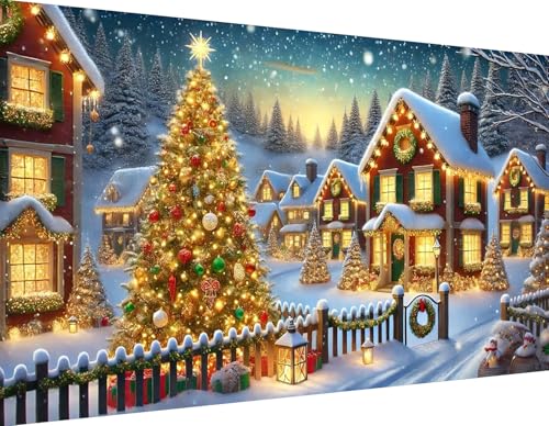 Large Diamond Painting Kits for Adults Christmas Tree 15.7X 27.5 inch | Large Diamond Art Kits for Adults Full Drill Round DIY Christmas Tree with House Gem Art and Crafts for Home Wall Decor Gift - color: Christmas Tree-2, size: 16x28in(40x70cm)