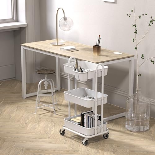 Simple Houseware 3-Tier Rolling Utility Cart with Hanging Bucket, White - color: White, size: 3-Tier