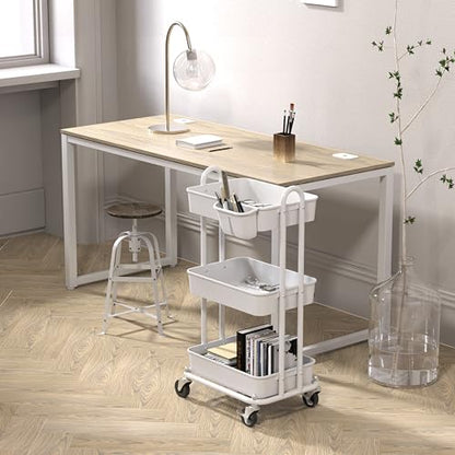 Simple Houseware 3-Tier Rolling Utility Cart with Hanging Bucket, White - color: White, size: 3-Tier