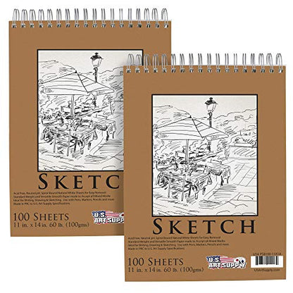 U.S. Art Supply 11"x14" Top Spiral Bound Sketch Book,100 Sheets Each 2-Pack - size: 11-x-14-inch