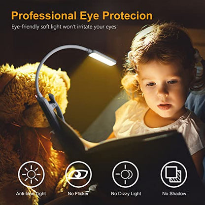 Gritin 9 LED Rechargeable Book Light for Reading in Bed | Eye Caring 3 Color Temps,Stepless Dimming Brightness,80 Hrs Runtime Small Lightweight Clip On Book Reading Light-‎White - color: ‎White