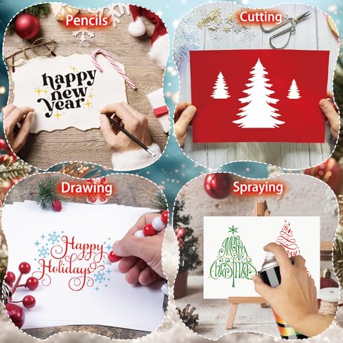 yhslmh Christmas Stencils for Painting on Wood Small Reusable Large Merry Christmas Tree Stencils for Crafts Door Hanger Home Canvas Wall Holiday (14Pcs Christmas), white - style: 14Pcs Christmas