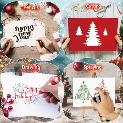 yhslmh Christmas Stencils for Painting on Wood Small Reusable Large Merry Christmas Tree Stencils for Crafts Door Hanger Home Canvas Wall Holiday (14Pcs Christmas), white - style: 14Pcs Christmas