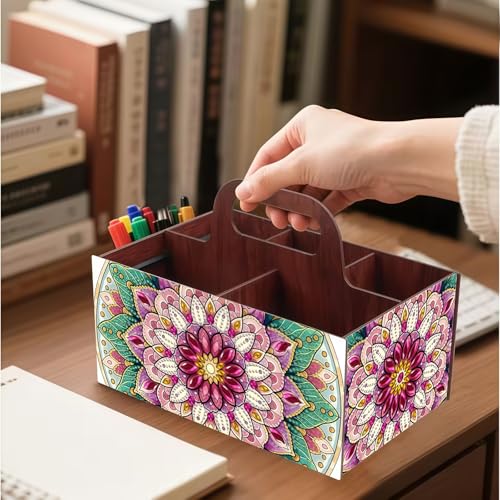 LSQFS Mandala Wooden Diamond Painting Storage Box with Handle for Adults - color: Mantra