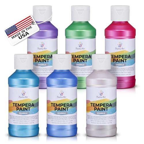 Washable Tempera Paint Set – 6 Colors, 4 fl oz Bottles, Non-Toxic Kid-Safe School & Craft Paint, Easy Cleanup, Thick Creamy Coverage, Classroom Art Supplies, Made in USA (Pearlescent) - color: Pearlescent