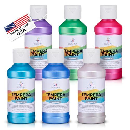 Washable Tempera Paint Set – 6 Colors, 4 fl oz Bottles, Non-Toxic Kid-Safe School & Craft Paint, Easy Cleanup, Thick Creamy Coverage, Classroom Art Supplies, Made in USA (Pearlescent) - color: Pearlescent