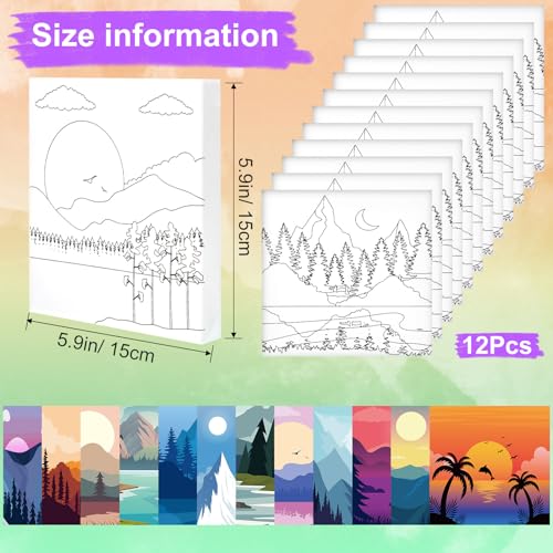 Teling 12 Pcs Pre Drawn Stretched Canvas, Pre Printed Painting, Mountain - style: Mountain