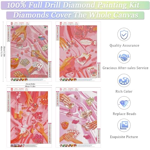 4 Pack Pink Diamond Art Kits for Adults Diamond Painting Kit for Beginner - color: 4Pcs Pink Vintage, size: Round Drill