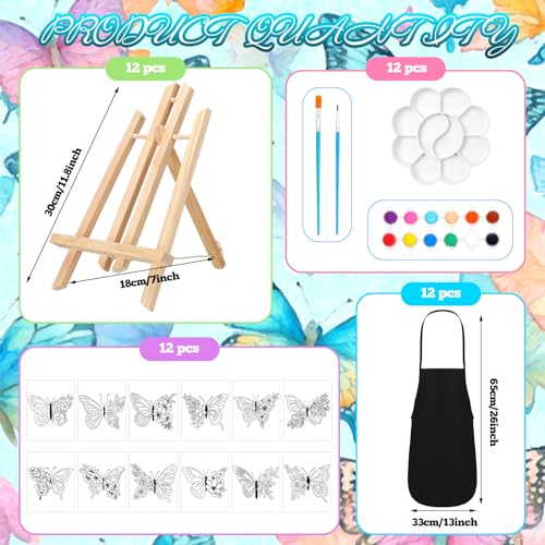 Motipuns 12 Set Butterfly Flower Pre Drawn Canvas for Paint for Adults | 8 x 10 Inch, Sip and Paint Party Kit, Pre Printed Framed Canvas with Easels Paints Brushes Aprons, Adult Art Party Supplies - style: Butterfly Flower