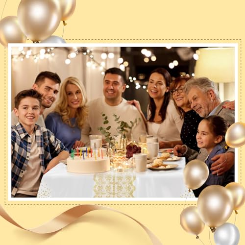 Goodluck 54 Inch X 300 Feet Plastic Table Cloths with Cutter Box, Gold Disposable Table Cover Roll, Plastic Tablecloth for Party, Wedding, Birthday, Anniversary, Event, White Gold Dot - color: White Gold Dot, size: 15.4" x 5.5" (Rectangular)