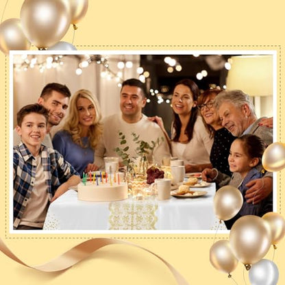 Goodluck 54 Inch X 300 Feet Plastic Table Cloths with Cutter Box, Gold Disposable Table Cover Roll, Plastic Tablecloth for Party, Wedding, Birthday, Anniversary, Event, White Gold Dot - color: White Gold Dot, size: 15.4" x 5.5" (Rectangular)