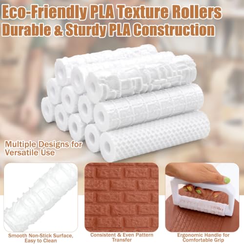 13Pcs Clay Texture Roller, Texture Roller for Clay, 4 Inch 3D Printed PLA Embossing Tools | with Ergonomic Handles, Terrain Pattern Roller for Pottery Craft Hobbyistsr Craft Hobbyists
