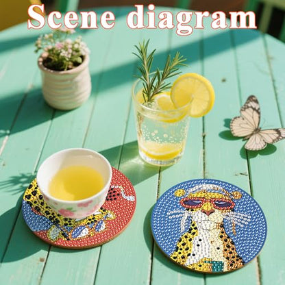 DOTSOPS 6 Pack Cat Diamond Painting Coasters Kits with Holder for Beginners - color: Ecat-a
