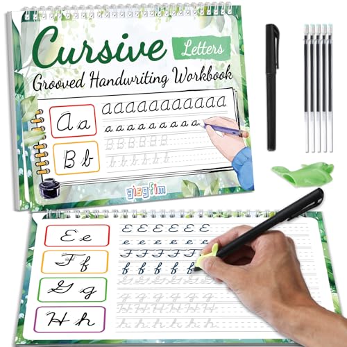 gisgfim Grooved Cursive Handwriting Workbook Magic Reusable Grooved Cursive Handwriting Practice Guided Tracing with Disappearing Ink Pens for Beginners Kids Learning Activities Supplies (Letters) - style: Alphabet