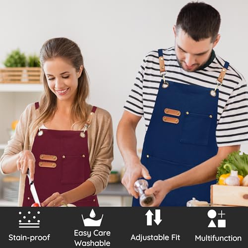 Chef Canvas Aprons with 3 Large Pockets Adjustable Strap for Men Women - color: Blue