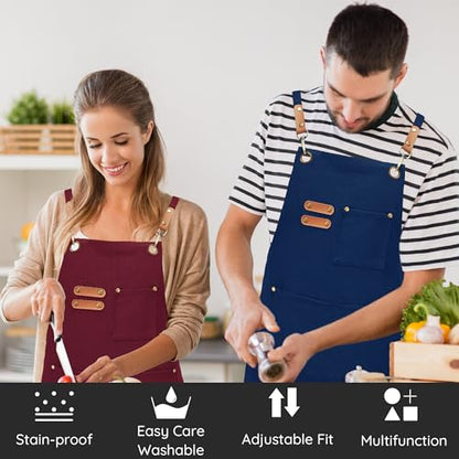 Chef Canvas Aprons with 3 Large Pockets Adjustable Strap for Men Women - color: Blue