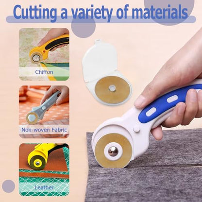 Mesee 10 Pieces Titanium Coated Rotary Cutter Blade Set 45mm Replacement Rotary Blades Round Cutting Blades Refill Accessory for Quilting Scrapbooking Sewing Fabric Paper Arts Crafts